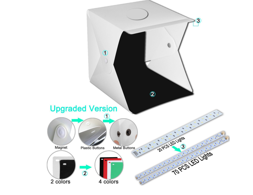 Adjustable double light bar LED light soft light shooting table mini photography box small light box